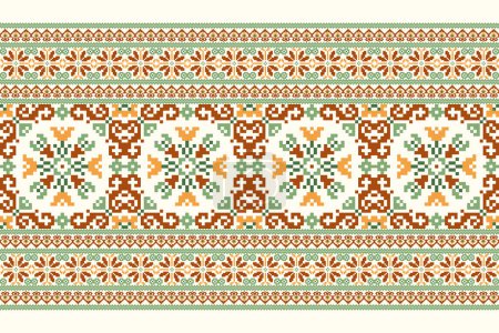 Motif oriental ethnique géométrique sur fond blanc illustration vectorielle.broderie pixel art floral, style aztèque, ornement slave.design pour texture, tissu, vêtements, emballage, décoration, sarong, écharpe.