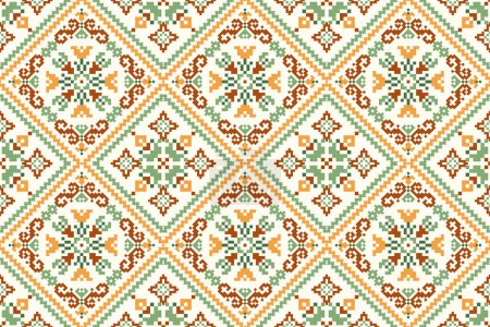 Geometric ethnic oriental seamless pattern vector illustration.floral pixel art embroidery on white background.Aztec style,abstract.design for texture,fabric,clothing,wrapping,decoration,surface print
