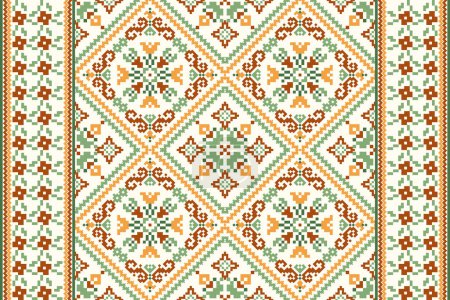 Geometric ethnic oriental pattern vector illustration.floral pixel art embroidery on white background.Aztec style,abstract,Slavic ornament.design for texture,fabric,clothing,wrapping,decoration,scarf.