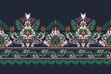 Arabesque motif floral Ikat sur fond noir vecteur illustration.ink texture brodery.Aztec style abstrait, dessiné à la main, baroque.design pour la texture, tissu, vêtements, emballage, décoration, écharpe, impression