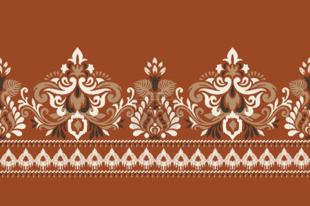 Indische Ikat Blumenmuster auf orangefarbenem Hintergrund Vektor illustration.Ikat ethnische orientalische Stickerei traditional.Aztec Stil, handgezeichnet, barocke.design für Textur, Stoff, Kleidung, Dekoration, Sarong, Saum.