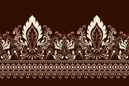 Indian Ikat floral pattern on brown background vector illustration.Ikat ethnic oriental embroidery traditional.Aztec style,hand drawn,baroque.design for texture,fabric,clothing,wrapping,decoration.