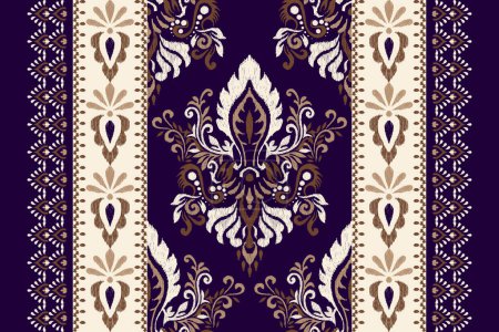 Digital painting watercolor pattern.Ikat floral embroidery on purple background vector illustration.Aztec style,hand drawn,ink texture.design for texture,fabric,clothing ,decoration,scarf,carpet,print