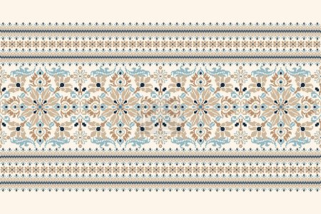 Ilustración de Patrón étnico geométrico floral sobre fondo blanco vector illustration.pixel arte bordado, estilo azteca, fondo abstracto. Diseño para textura, tela, ropa, envoltura, decoración, sarong, bufanda, impresión. - Imagen libre de derechos