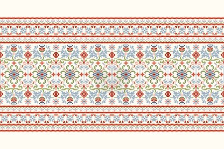 Illustration vectorielle motif oriental ethnique géométrique.broderie pixel art floral sur fond blanc, style aztèque, fond abstrait .design pour texture, tissu, vêtements, emballage, décoration, écharpe, impression