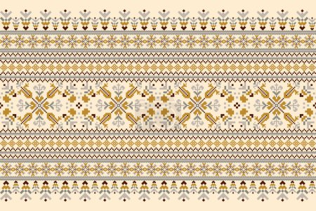 Ilustración de Geométrica étnica oriental patrón vector illustration.floral pixel arte bordado sobre fondo crema, estilo azteca, abstracto background.design para textura, tela, ropa, envoltura, decoración, bufanda, impresión - Imagen libre de derechos