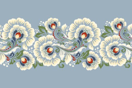 Pintura digital patrón de acuarela sobre fondo azul vector illustration.ink en tela textura embroidery.Aztec estilo, mano drawn.design para textura, tela, ropa, decoración, sarong, bufanda, saree, impresión