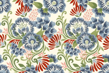 Flower seamless pattern on white background.Ikat floral embroidery vector illustration.baroque style,hand drawn,fashion women.design for texture,fabric,clothing,wrapping paper,decoration,scrapbook.