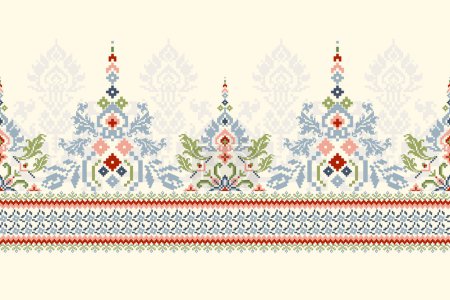 Geometric ethnic oriental pattern vector illustration.floral pixel art embroidery on white background.Aztec style,abstract,Slavic ornament.design for texture,fabric,clothing,wrapping,decoration.