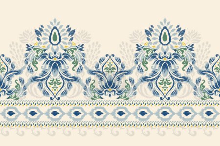 Damask Ikat floral pattern on white background vector illustration.ink texture embroidery.Aztec style abstract,hand drawn,baroque.design for texture,fabric,clothing,wrapping,decoration,scarf,sarong.