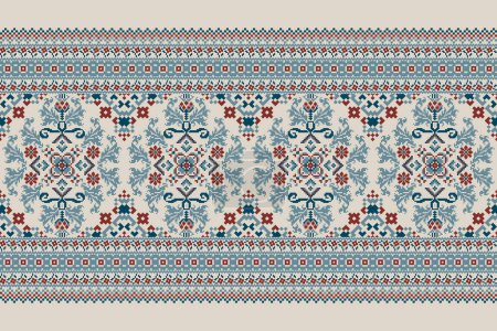 Illustration vectorielle motif oriental ethnique géométrique.broderie pixel art floral sur fond gris, style aztèque, fond abstrait .design pour texture, tissu, vêtements, emballage, décoration, écharpe, impression.