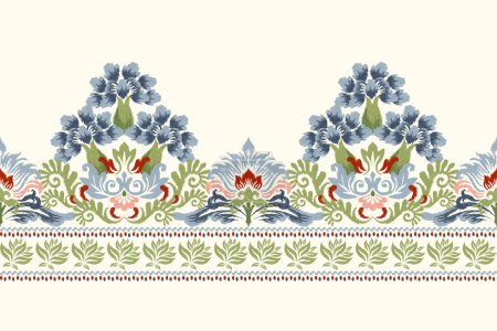 Patrón floral de Damasco Ikat en fondo blanco vector illustration.ink textura bordado. Estilo azteca abstracto, dibujado a mano, baroque.design para textura, tela, ropa, envoltura, decoración, bufanda, sarong.
