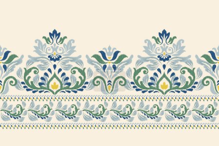 Ikat floral pattern on white background vector illustration.damask Ikat oriental embroidery.Aztec style,traditional,hand drawn,baroque art.design for texture,fabric,clothing,decoration,sarong,scarf.