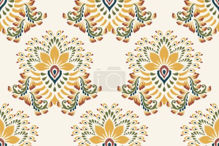 Ikat floral seamless pattern on white background vector illustration.damask Ikat oriental embroidery.Aztec style,traditional,hand drawn,baroque art.design for texture,fabric,clothing,decoration,sarong