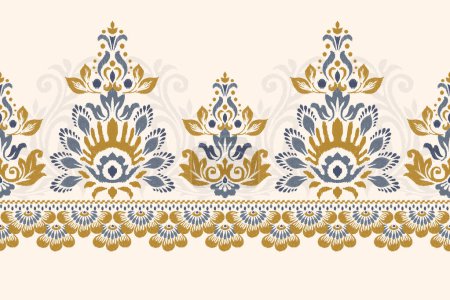 Illustration for Damask Ikat floral pattern on white background vector illustration.ink texture embroidery.Aztec style abstract,hand drawn,baroque.design for texture,fabric,clothing,wrapping,decoration,scarf,sarong. - Royalty Free Image