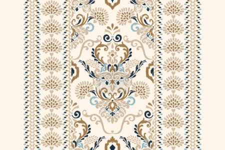 Illustration for Damask Ikat floral pattern on white background vector illustration.ink texture embroidery.Aztec style abstract,hand drawn,baroque.design for texture,fabric,clothing,wrapping,decoration,scarf,carpet. - Royalty Free Image