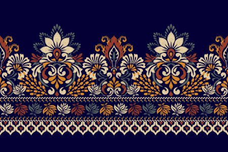 Damask Ikat floral pattern on purple background vector illustration.ink texture embroidery.Aztec style abstract,hand drawn,baroque.design for texture,fabric,clothing,wrapping,decoration,scarf,sarong.