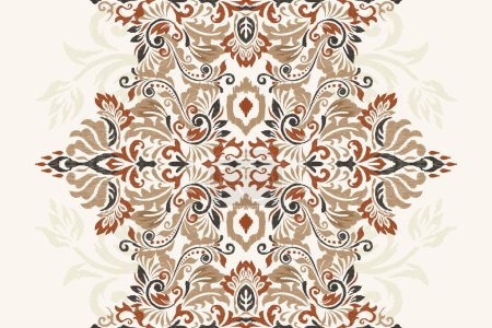 Patrón floral de Damasco Ikat en fondo blanco vector illustration.ink textura bordado. Estilo azteca abstracto, dibujado a mano, baroque.design para textura, tela, ropa, envoltura, decoración, bufanda, alfombra.
