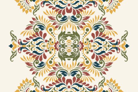 Illustration for Ikat floral pattern on white background vector illustration.damask Ikat oriental embroidery.Aztec style,traditional,hand drawn,baroque art.design for texture,fabric,clothing,decoration,carpet,scarf. - Royalty Free Image