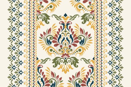 Ikat floral pattern on white background vector illustration.damask Ikat oriental embroidery.Aztec style,traditional,hand drawn,baroque art.design for texture,fabric,clothing,decoration,carpet,scarf.