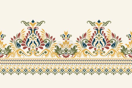 Illustration for Ikat floral pattern on white background vector illustration.damask Ikat oriental embroidery.Aztec style,traditional,hand drawn,baroque art.design for texture,fabric,clothing,decoration,sarong,scarf. - Royalty Free Image
