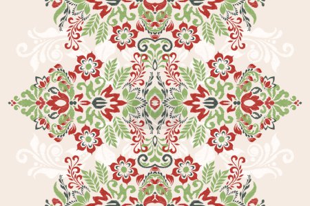 Damask Ikat floral pattern on white background vector illustration.ink texture embroidery.Aztec style abstract,hand drawn,baroque.design for texture,fabric,clothing,wrapping,decoration,scarf,carpet.