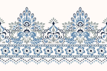 Damask Ikat floral pattern on white background vector illustration.ink texture embroidery.Aztec style abstract,hand drawn,baroque.design for texture,fabric,clothing,wrapping,decoration,scarf,sarong.