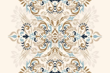 Patrón floral de Damasco Ikat en fondo blanco vector illustration.ink textura bordado. Estilo azteca abstracto, dibujado a mano, baroque.design para textura, tela, ropa, envoltura, decoración, bufanda, alfombra.