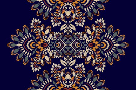 Illustration for Damask Ikat floral pattern on purple background vector illustration.ink texture embroidery.Aztec style abstract,hand drawn,baroque.design for texture,fabric,clothing,wrapping,decoration,scarf,carpet. - Royalty Free Image