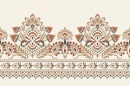 Damask Ikat floral pattern on white background vector illustration.ink texture embroidery.Aztec style abstract,hand drawn,baroque.design for texture,fabric,clothing,wrapping,decoration,scarf,print.