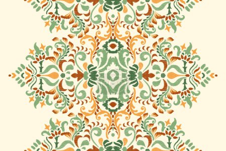Illustration for Damask Ikat floral pattern on white background vector illustration.ink texture embroidery.Aztec style abstract,hand drawn,baroque.design for texture,fabric,clothing,wrapping,decoration,scarf,carpet. - Royalty Free Image