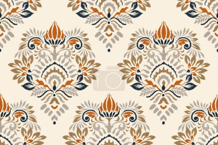 Ikat floral seamless pattern on white  background vector illustration.Ikat oriental embroidery.Aztec style,hand drawn,baroque pattern.design for texture,fabric,clothing,decoration,sarong,fashion women