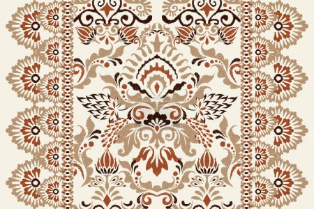 Patrón floral de rug.Ikat persa sobre fondo blanco vector illustration.Ikat étnico oriental embroidery.Aztec estilo, abstract.design para textura, tela, ropa, decoración, alfombra, alfombra persa, impresión.