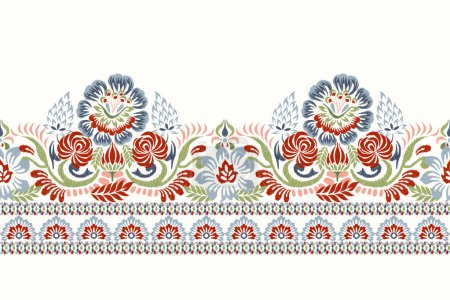 Damast Ikat Blumenmuster auf weißem Hintergrund Vektor illustration.ink Textur Stickerei.Aztec Stil abstrakt, handgezeichnet, barocke.design für Textur, Stoff, Kleidung, Verpackung, Dekoration, Schal, Sarong.