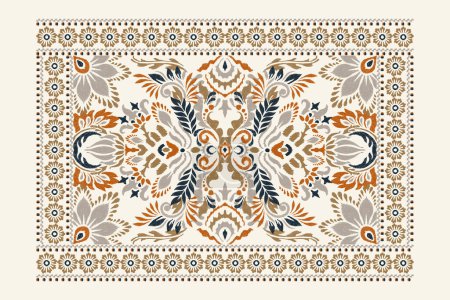Persian rug.Ikat floral pattern on white background vector illustration.Ikat ethnic oriental embroidery.Aztec style,abstract.design for texture,fabric,clothing,decoration,carpet,Persian rug,print.