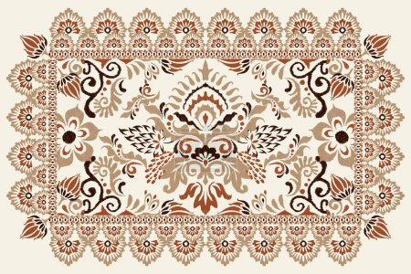 Illustration for Persian rug.Ikat floral pattern on white background vector illustration.Ikat ethnic oriental embroidery.Aztec style,abstract.design for texture,fabric,clothing,decoration,carpet,Persian rug,print. - Royalty Free Image