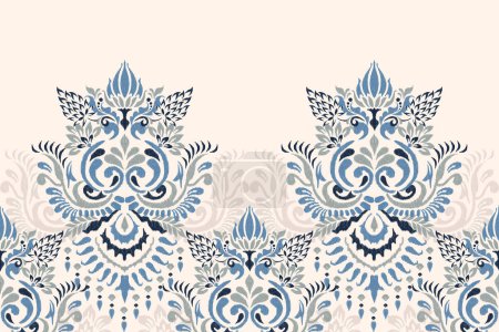 Illustration for Damask Ikat floral pattern on white background vector illustration.ink texture embroidery.Aztec style abstract,hand drawn,baroque.design for texture,fabric,clothing,wrapping,decoration,scarf,sarong. - Royalty Free Image