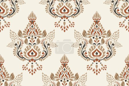 Illustration for Ikat floral seamless pattern on white  background vector illustration.Ikat oriental embroidery.Aztec style,hand drawn,baroque pattern.design for texture,fabric,clothing,decoration,sarong,fashion women - Royalty Free Image