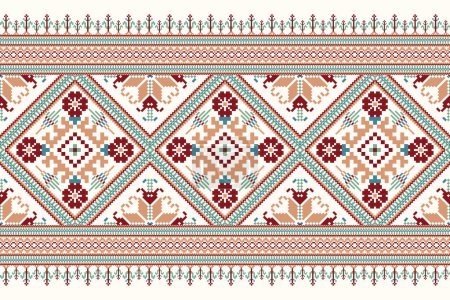 Floral Cross Stitch pattern on white background.geometric ethnic oriental embroidery traditional.Aztec style,abstract background,vector illustration.design for texture,fabric,clothing,decoration,print