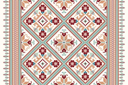 Floral Cross Stitch pattern on white background.geometric ethnic oriental embroidery traditional.Aztec style,abstract background,vector illustration.design for texture,fabric,clothing,decoration,print
