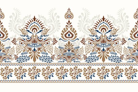 Ikat Paisley Stickerei auf weißem Hintergrund. Ikat ethnisch orientalische Muster traditionell, aztekischen Stil, abstrakten Hintergrund, Vektorillustration. Design für Textur, Stoff, Kleidung, Sarong, Dekoration, Druck.