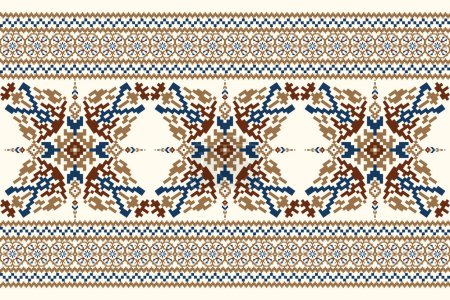 Patrón oriental étnico geométrico tradicional sobre fondo blanco vector illustration.floral pixel art embroidery.abstract fondo, azteca style.design para textura, tela, ropa, decoración, bufanda.