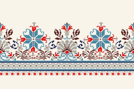 Geometrische ethnische orientalische Mustervektorillustration. Florale Pixelkunst-Stickerei auf weißem Hintergrund. Aztekischer Stil, abstraktes, slawisches Ornament.Design für Textur, Stoff, Kleidung, Verpackung, Dekoration.