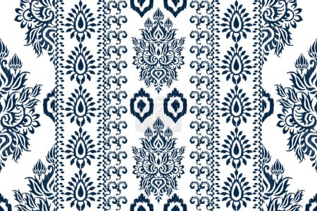 Damask pattern on white background vector illustration.Ikat floral embroidery traditional.Aztec style,abstract background,baroque pattern.design for texture,fabric,clothing,decoration,carpet,print.