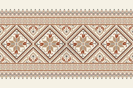 Patrón oriental étnico geométrico tradicional sobre fondo blanco vector illustration.floral pixel art embroidery.abstract fondo, azteca style.design para textura, tela, ropa, decoración, bufanda.