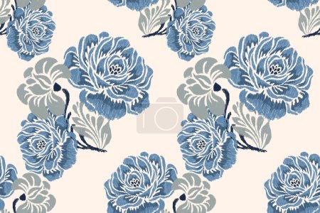 Rose flowers seamless pattern on white background vector illustration.damask floral seamless pattern.Aztec style,hand drawn,vintage wallpaper.design for texture,fabric,clothing,decoration,fashion.