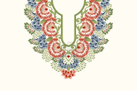 flores patrón escote en fondo blanco vector illustration.bohemian escote bordado patrón dibujado mano.hand, estilo barroco. Diseño para textura, tela, ropa, decoración, moda de las mujeres que usan, impresión