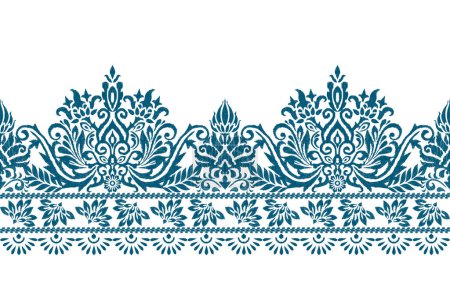 Ikat floral pattern vector illustration.blue and white background.Ikat ethnic oriental embroidery traditional.Aztec style,abstract background.design for texture,fabric,clothing,decoration,sarong,print
