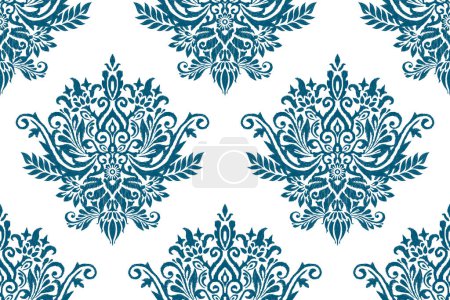 Seamless ikat floral pattern vector illustration.blue and white background.Ikat ethnic oriental embroidery traditional.Aztec style,abstract background.design for texture,fabric,clothing,decoration.