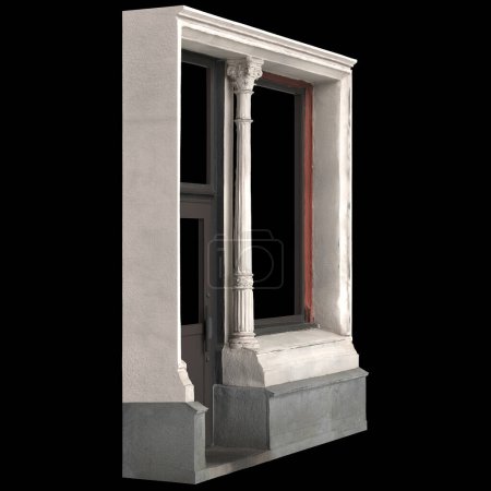 Téléchargez les photos : Illustration 3D de façade architecturale isolée sur fond noir - en image libre de droit
